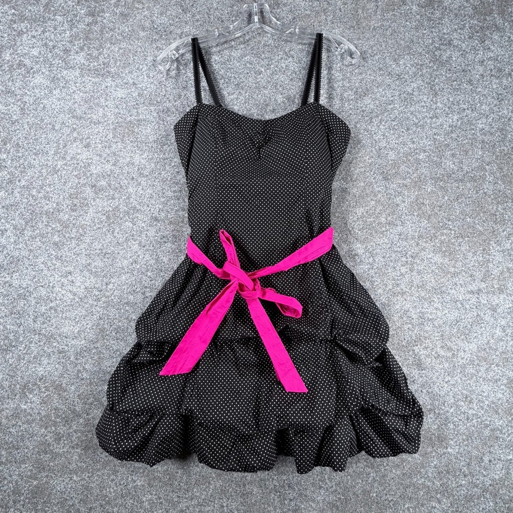 Speechless Mini Dress Womens 5 Black Pink Sash Tiered Bubble Hem Y2K Polka Dot